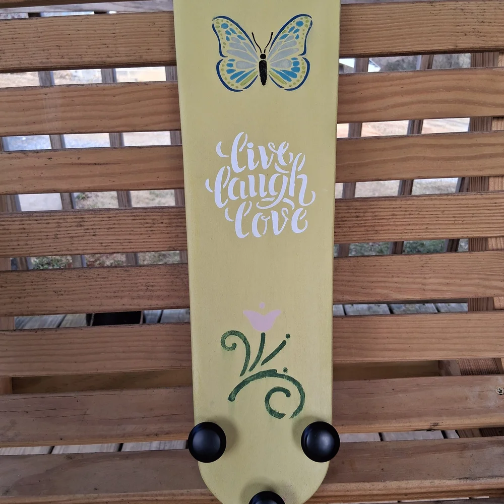 Live Laugh Love Yellow Wall Hook Rack with Butterfly Accent
